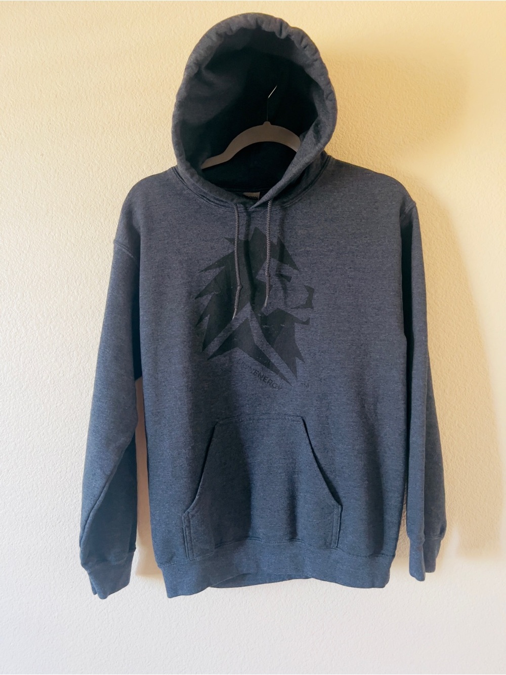 Unisex Dark Heather Gray Pullover Hoodie with Subtle Graphic Size S